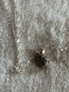 925 Sterling Silver Rainbow Moonstone Teardrop Pendant with Chain